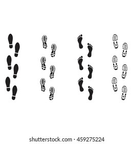Set of footprints and shoes, vector

