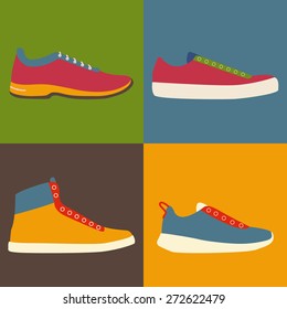 Set of footwear. Sneakers. Flat vector illustration.