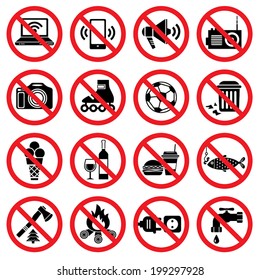 Set of forbidden signs with different designations 