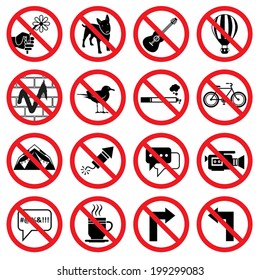 Set of forbidden signs with different designations 