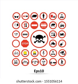 Set of forbidden signs, vector illustration. Red prohibition sign. Stop symbol.