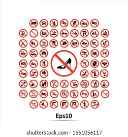 Set of forbidden signs, vector illustration. Red prohibition sign. Stop symbol.