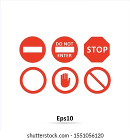 Set of forbidden signs, vector illustration. Red prohibition sign. Stop symbol.