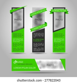 Set of fore green banners. Vector 3d elements for web or print design. Place for photo included.