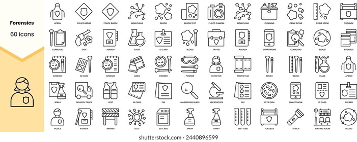 Set of forensics icons. Simple line art style icons pack. Vector illustration