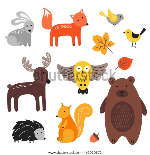 Set Forest Animals Acorn Maple Leaf Stock Vector (Royalty Free ...