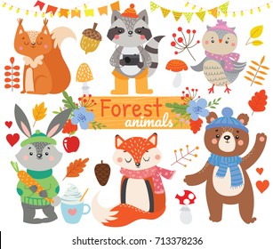 Set Of Forest  Animals. Autumn.Vector Illustration