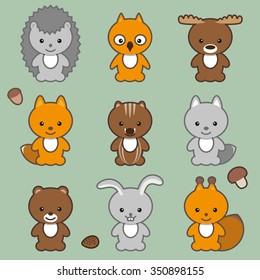 Set of forest animals. Cartoon vector illustration. Grouped for easy editing.
