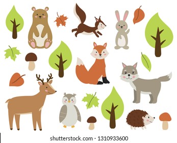 Vector Illustration Cute Woodland Forest Animals Stock Vector (Royalty ...