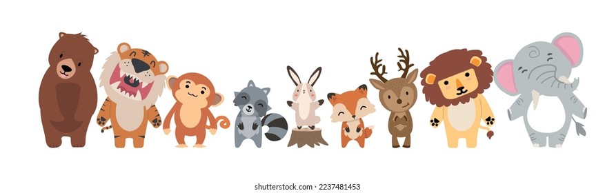 set of forest animals flat doodle