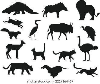 Set of Forest animals isolated vector Silhouettes