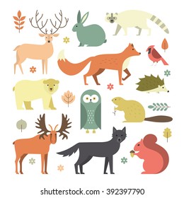 Set of forest animals made in flat style vector. 