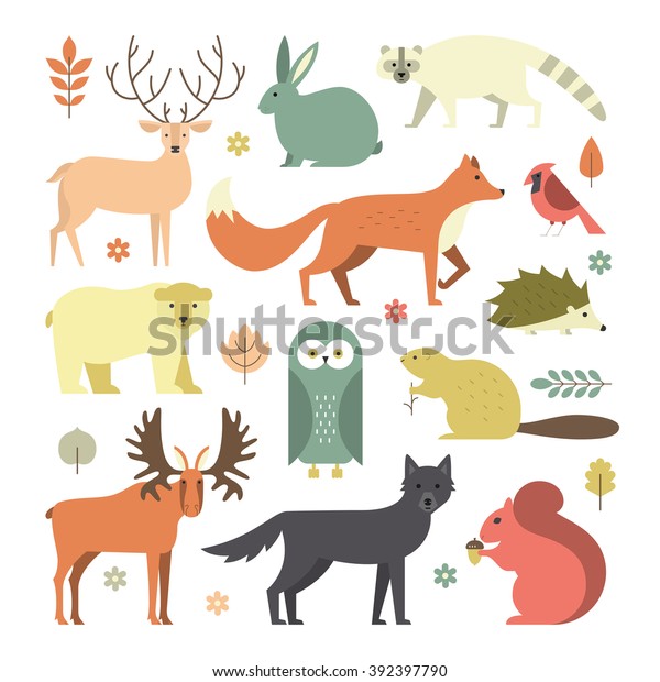 Set Forest Animals Made Flat Style Stock Vector (Royalty Free) 392397790