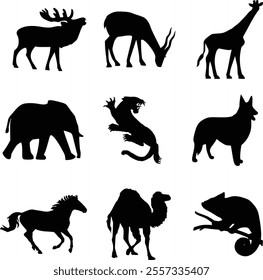 Set of forest animals silhouette. set of animals silhouettes