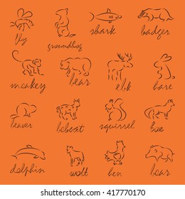 Set of Forest animals silhouette, template logo design. Abstract elements. Vector illustration eps10. 