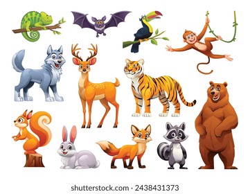 Set of forest animals. Vector cartoon illustration