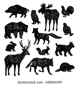 Set of forest animals.Vector hand drawn illustration.