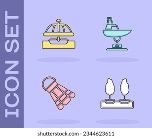 Set Forest, Attraction carousel, Badminton shuttlecock and Swing boat icon. Vector