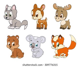 set of forest cartoon animals. vector