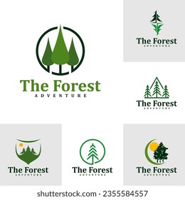 Conjunto de plantillas de diseño de logotipo de bosque. Ilustración vectorial del logotipo de Pine creativo.