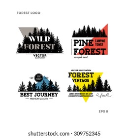 Set Of Forest Logo. Hipster Forest Logo Collection. Vector Illustration