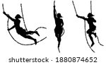 Set of forest man hung vine silhouette vector