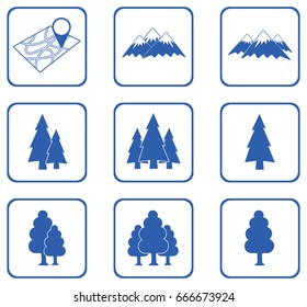 Set of forest and mountains icons. Vector illustration