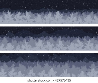 Set of forest and mountains panorama scenes