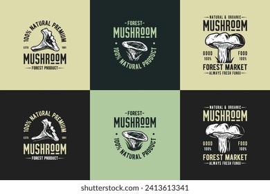 Set of forest mushroom for organic, natural vegetarian food. Collection of autumn fungi, shroom mushroom picking for t-shirt print