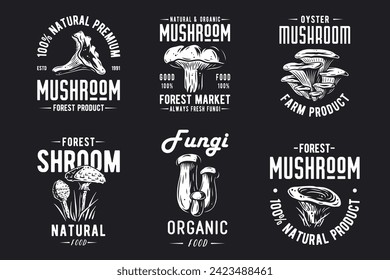 Set of forest mushroom for organic, natural vegetarian food. Collection of autumn fungi, shroom mushroom picking for t-shirt print.