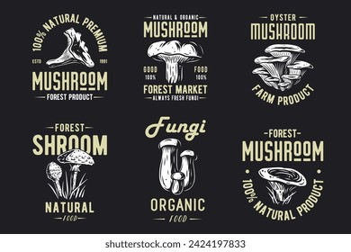 Set of forest mushroom for organic, natural vegetarian food. Collection of autumn fungi, shroom mushroom picking for t-shirt print.