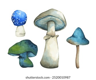 Conjunto de elementos de cogumelos de floresta ilustração aquarela coleção de estilo para design de outono.