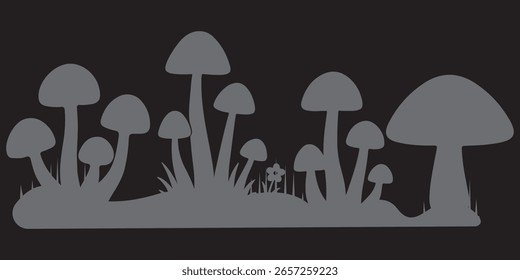 set of forest mushrooms silhouette vector on white background