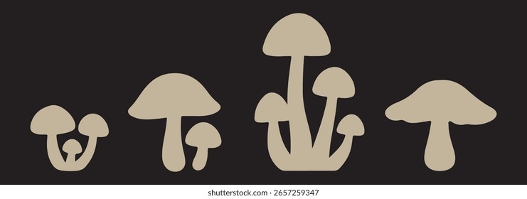Conjunto de Vector de la silueta de las setas del bosque sobre fondo blanco

