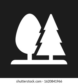 Set of forest, park, garden trees. Flat vector icon of group of trees on a black background.