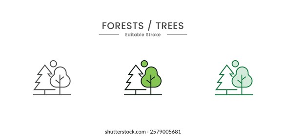 Set of forest and park trees for nature design. Abstract stylized trees for parks and forest. Vector illustration.