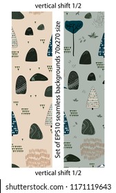 Set of forest seamless pattern. Size 70x270. Vertical Shift 1x2.