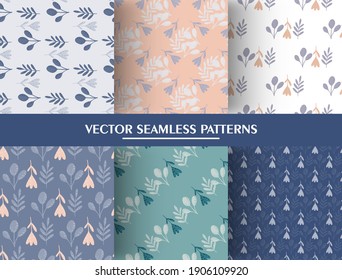Conjunto de formas de bosque sin fisuras patrón de doodle. Colección de arte botánico de estilo azul. Diseño creativo simple. Ilustración bursátil. Diseño vectorial para textiles, tela, giftwrap, papel pintado.