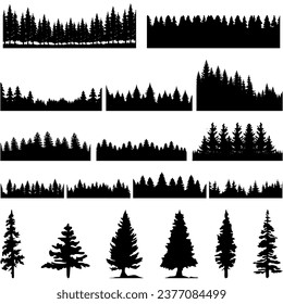 set of forest silhouettes, forest vector, landscape