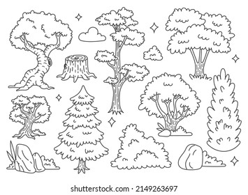 Set of forest tree doodle vector illustration