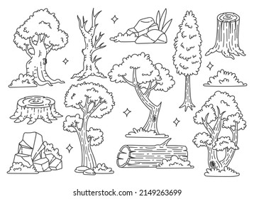 Set of forest tree doodle vector illustration