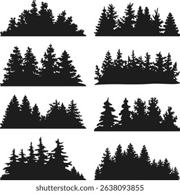 Set of Forest Tree Line Silhouettes – Evergreen Woodland Vector Collection