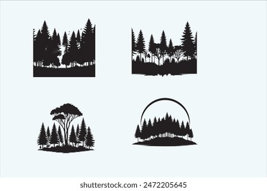 Set of forest tree silhouettes isolated on white background. Simple nature trees vector illustration
