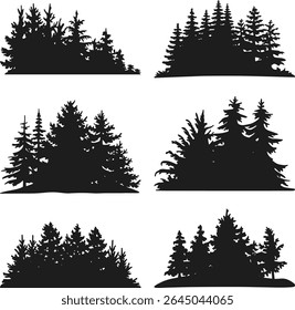 Set of Forest Tree Silhouettes – Pine and Woodland Vector Collection
