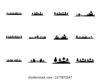 Set of forest vector icon flat, silhouette, isolated on white background.