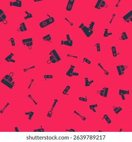 Set Fork, Door handle, Hotel reception desk and Hair dryer on seamless pattern. Vector