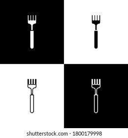 Set Fork icon isolated on black and white background. Cutlery symbol. Vector Illustration