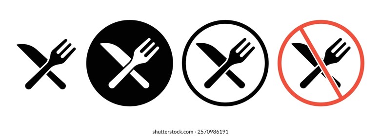 Set of Fork and knife icon collection. Dinner service collection. Plate, fork and knife symbol. Vector Illustration.