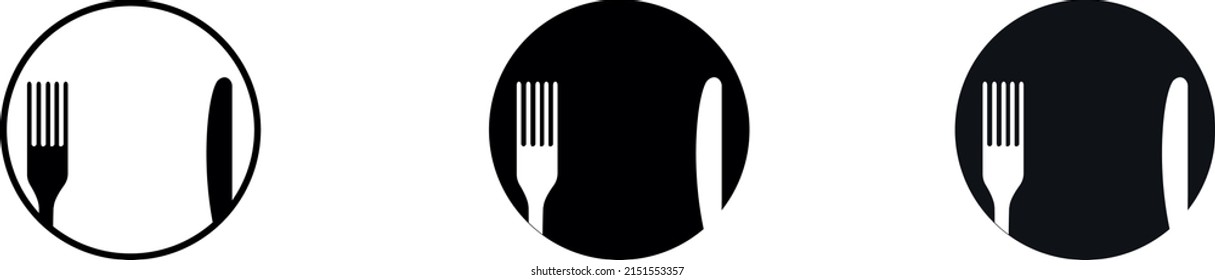 Set of fork and knife icons. Simple round cutlery icons for web and print isolated on white background