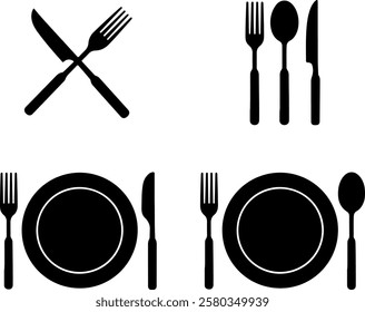 set of fork and knife icons vector illustration on white background